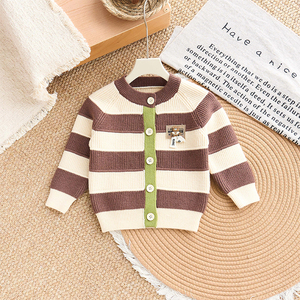 Haut de gamme qualité petit ours décoration rayé tricoté <span class=keywords><strong>Cardigan</strong></span> pull en tricot filles chandails - Product Image 4