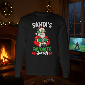 Camiseta de manga larga navideña para gamers, favorita de Santa, camiseta navideña para juegos - Product Image 3