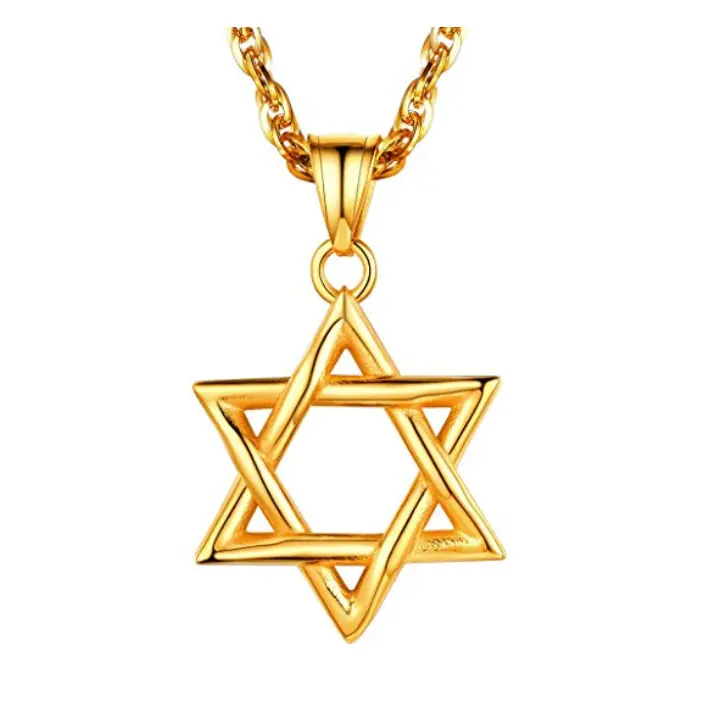 Männer Frauen Jüdischer Schmuck Megan Star of David Anhänger Halskette 18 Karat Gold Israel Halskette