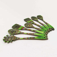 Ensemble de 7 ustensiles de cuisine en bois Pakkawood avec spatules, cuillères et spatule pour mélanger, servir et cuisiner