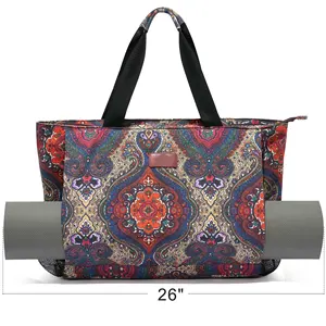 Sac fourre-tout en tissu pour tapis de yoga en toile avec logo écologique personnalisé Serviette de plage en polyester imperméable Sac avec poches Améliore votre pratique du yoga