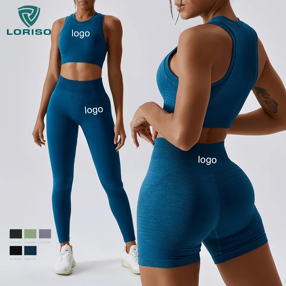 3 Pcs Seamless Gym Fitness Sets Women's Athletic Clothing High Waist Leggings Sports Bra Running Active Wear Yoga Set