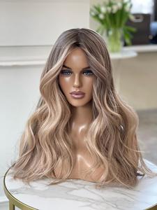 Balayage Tóc Người Châu Âu Đã Qua Xử Lý Màu Vàng Đế Lụa Buộc Tay Với Phần Sợi Ngang Hở Dành Cho Nữ Bị Rụng Tóc - Product Image 2