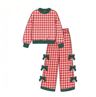 Set Pakaian 2 Potong ODM Kasual Vintage Unisex, Atasan Rajut Kotak-Kotak Lengan Pendek dan Cardigan Lengan Panjang