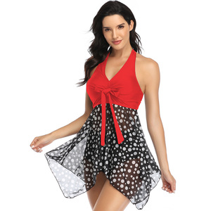 Women Cross Strap <b>Mesh</b> Skirt Bikini <b>Set</b> Halter <b>Two</b> <b>Piece</b> Swimwear Plus Size Swimming Beachwear - Product Image 2