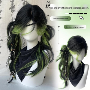 วิกผมผู้หญิง ไฮไลท์<span class=keywords><strong>ทรง</strong></span><span class=keywords><strong>ผม</strong></span>หน้าม้ารูปเลข 8 <span class=keywords><strong>ผม</strong></span><span class=keywords><strong>ยาว</strong></span>หยิกสีเขียวมรกต แสกกลาง ลอนใหญ่ สไตล์สาว<span class=keywords><strong>เซ็กซี่</strong></span> ปิดเต็มศีรษะ ลอนธรรมชาติ - Product Image 1