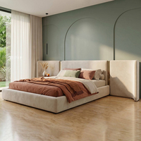Lit plateforme de luxe Halston avec tête de lit capitonnée en velours, mobilier de chambre moderne, design personnalisé, vente en gros, garantie 3 ans