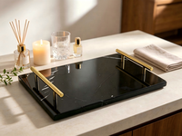 Plateau de service en marbre naturel avec poignées en métal doré, design rectangulaire pour salle de bain, cuisine, table, décoration intérieure