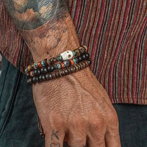 2025 New Men's Trendy Design Handmade <b>Bead</b> Skull Retro Style Wooden <b>Bead</b> <b>Bracelet</b> - Product Image 2