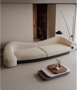 Italiaanse high-end minimalistische Chesterfield driezits halvemaanvormige stoffen bank in crèmekleurige stijl, designmeubilair voor beautysalons en hotels - Product Image 4