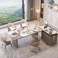 Fabricant de meubles de luxe, usine, table à manger moderne avec plateau en pierre frittée marbrée, 6 à 8 chaises, pour la maison