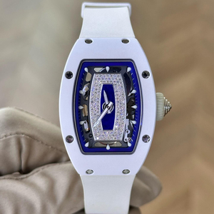 Montre mécanique de luxe pour <span class=keywords><strong>femme</strong></span>, modèle 0701, avec cadran en céramique blanche et lèvres noires, ornée de diamants, idéale pour les banquets et les vacances – Nouveauté très prisée - Product Image 1