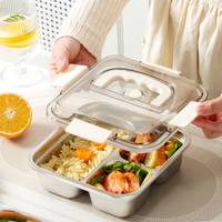 Boîte à lunch de luxe en acier inoxydable de qualité alimentaire avec poignée, capacité 1-2L, 3 compartiments, anti-fuite, design moderne, portable pour pique-nique