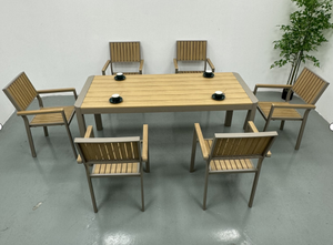 Mesa de comedor rectangular para exteriores de aluminio de alta calidad, resistente a la intemperie y a la corrosión, personalizable. - Product Image 6