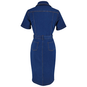Y218672 High Quality Summer Denim Dresses Women Casual Turn-down Collar Short Sleeve Slim Office Ladies Jean Dresses for Women H