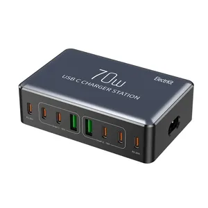 70W PD מרובה USB סוג C A PD מטען מהיר 8 יציאות תחנת טעינה שולחנית למספר התקנים יציאות טעינה לאיחוד האירופי/ארה""ב/בריטניה