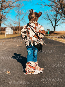 Fashion Kid's Cowhide Bell Bottoms Toddler Baby Distressed <b>Jeans</b> <b>Girls</b> Patchwork Cowhide <b>Jeans</b> Bells with Elastic Waist - Product Image 6
