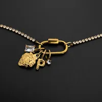 EMANCO roestvrijstalen minimalistische damesketting met Y2K-festivalthema, aardbei-letter P, kristallen bedels, hangers voor feestjes