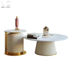 Wholesale Bedroom Luxury Gold Metal Marble Top High Table Modern Nordic Round Coffee Corner Side Table Set with Stone Base