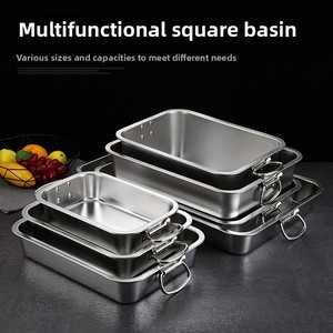 Plats de cuisson rectangulaires en acier inoxydable, grands, à fond <span class=keywords><strong>plat</strong></span>, boîtes de rangement alimentaire pour buffet - Product Image 5