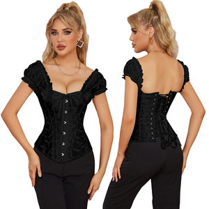 Lace up Puff Sleeves Corset <strong>Top</strong> Chest Holding Waist Tight Corsets Belly Rubber Bone White Bustier <strong>Basque</strong> With G-String - Product Image 5