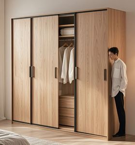 Armoire coulissante en bois massif, contreplaqué MDF, couleur et taille personnalisables, pour chambre à coucher, hôtel, villa - Product Image 3