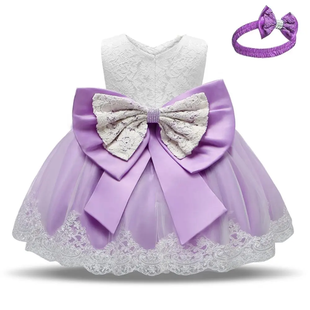 Baby Dress  Bowknot Flower Dresses Lace Pageant Party Wedding Flower Girl Tutu Gown