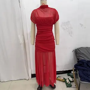 2025 <span class=keywords><strong>estate</strong></span> popolare abito da donna in maglia di seta Splicing europeo americano in pizzo Casual 4772252717 di posizionamento frontale naturale - Product Image 4