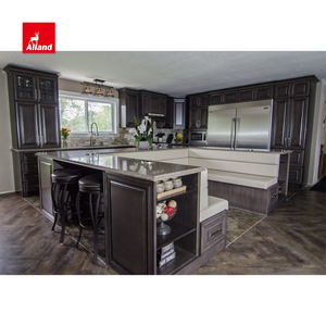 Armoire de cuisine à panneaux surélevés peints en bois massif avec îlot de sièges et porte en verre croisé à <span class=keywords><strong>meneau</strong></span> - Product Image 6