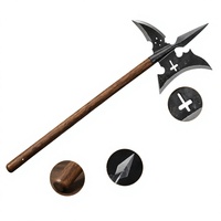 Pommeau de lance émaillé Pak Enterprises, hache de guerre antique à découpe croisée, 110 cm, tête en acier à haute teneur en carbone, manche en bois argenté