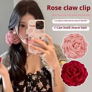 <span class=keywords><strong>Pince</strong></span> à <span class=keywords><strong>cheveux</strong></span> tendance en acrylique JIAXU 2025 style Caro pour femme, grande fleur rouge rose séchée 10 cm, accessoire de fête - Product Image 3