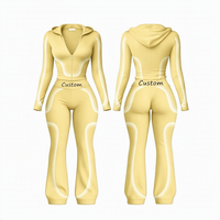 Vêtements d'hiver personnalisés pour femmes, marque de vêtements Y2k, fabricant, veste de yoga à blocs de couleurs et rayures, pantalon évasé rayé, ensemble 2 pièces