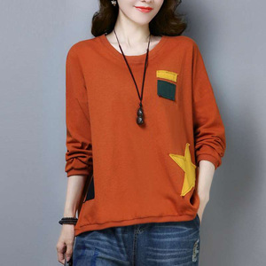Women's Long Sleeve Cotton T-Shirt Loose Fit Color Block <b>Patchwork</b> Korean Style <b>Top</b> Spring Autumn Winter 2025 New Fashion - Product Image 4