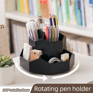 Vente en gros d'usine 360 °   Porte-stylo rotatif en plastique noir, porte-stylo pour l'organisation du bureau de maquillage - Product Image 2