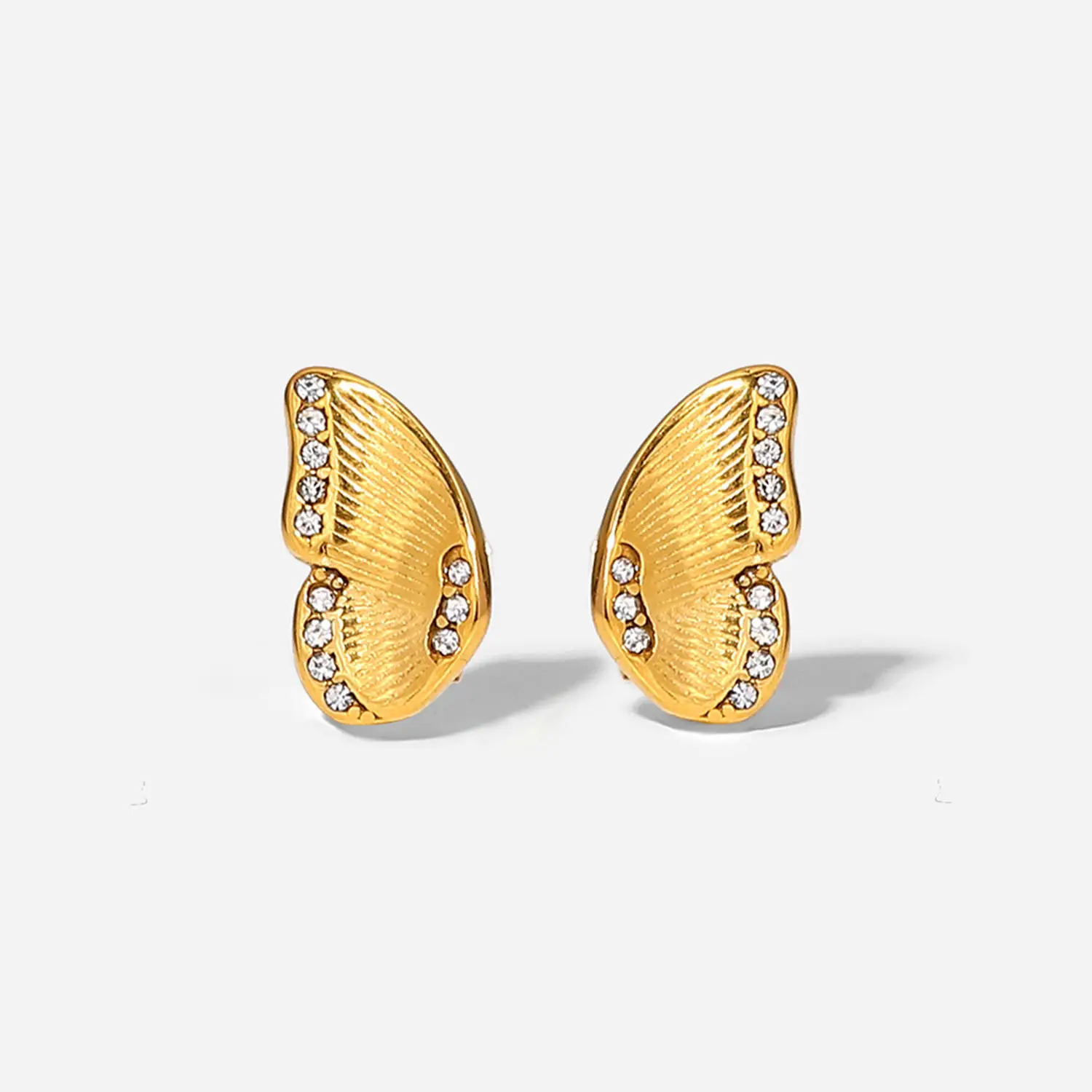 New Trending 18k Gold Micro Cubic Zircon Butterfly Wing Earrings Women Unique Design CZ Stainless Steel Butterfly Earrings Stud