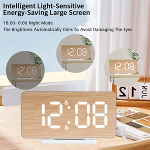 <span class=keywords><strong>Multi</strong></span> Funcional Criativo Bambu Relógio LED Carregamento Alarmes Duplos 12/24H Tempo <span class=keywords><strong>Display</strong></span> Temperatura Despertador - Product Image 5