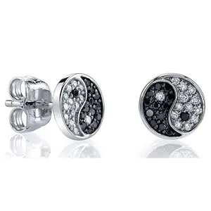 Gemnel gift Chinese Tai Chi jewelry 925 silver rhodium plated diamond yin yang earrings