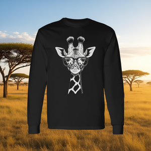 T-shirt a maniche lunghe con grafica giraffa, design casual estivo per amanti degli animali - Product Image 3