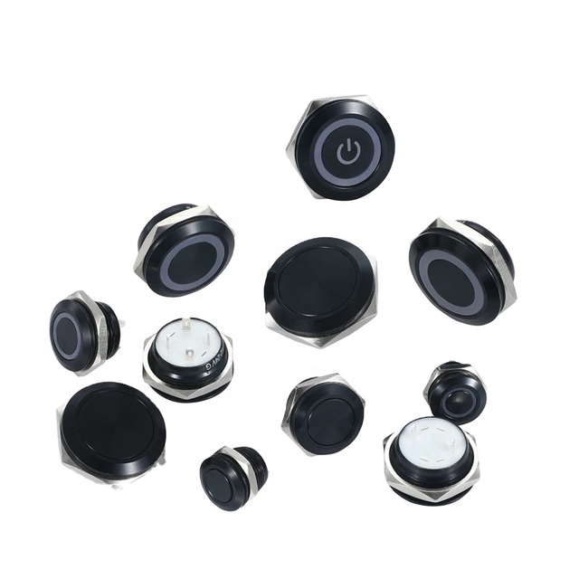 16mm Self-Reset Momentary Mini Short Black Shell Led Metal Push Button Switch with 4pins IP65 Waterproof