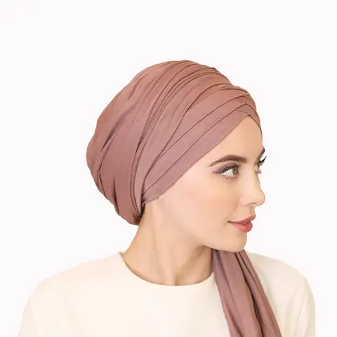 Kadınlar moda kafa şal lüks tek parça Amira başörtüsü streç Premium Jersey pilili çapraz hicap