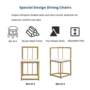 <span class=keywords><strong>TOPMAX</strong></span> Ensemble de table à manger moderne 7 pièces en fer, étanche, portable, plateau en pierre frittée, 55 pouces, pour petit appartement, 6 places, doré + blanc - Product Image 4