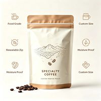 Sachet Doypack à fond carré avec logo personnalisé, en PET, refermable à fermeture éclair, durable, de qualité alimentaire, finition mate, pour emballage de grains de café