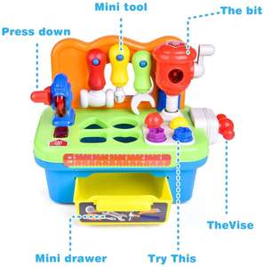 Banc d'outils pour tout-petits, jouets pour enfants de 1 an, ensemble d'outils, établi avec lumière et son, trieur de formes, jouet éducatif en plastique - Product Image 2