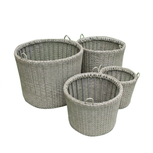 Ensemble de 4 paniers de rangement d'extérieur en polyrotin gris tressé avec poignées, design rustique pour patio et jardin - Product Image 1
