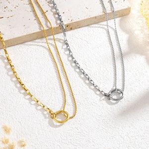 イージーウィン高級シングル＆ダブルチェーン円形リング小さめフレッシュデザインステンレスネックレスブレスレットアクセサリーセット - Product Image 2