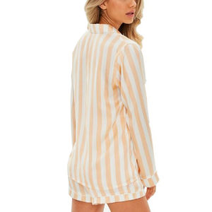 Pijama de Mujer, Color Rosa Intenso, a Rayas, Estilo Informal, Cuello Redondo, Tejido de Seda, Estampado con Letras, Transpirable, para Invierno - Product Image 2