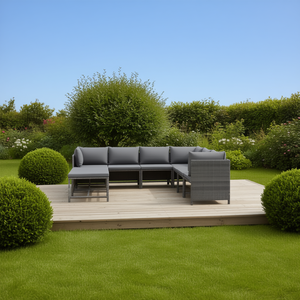 Ensemble de salon de jardin modulaire en rotin gris, 9 pièces, meubles d'extérieur - Product Image 2