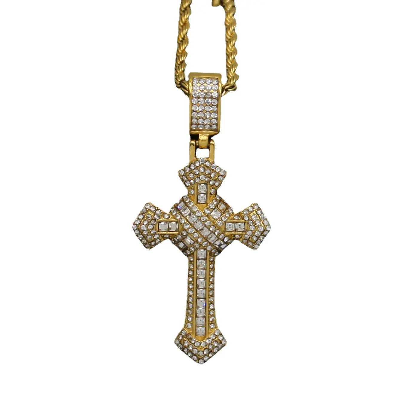 Sterling Silver Cubic Zirconia Big Cross Pendant 18K Gold Plated Gothic Cross Necklace