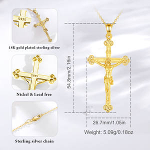 Merryshine Collana da Uomo con Croce Crocifisso della Fede in Argento 925 Placcato Oro Medaglia Amuleto Patrono Religioso di Gesù Stile Vintage - Product Image 2