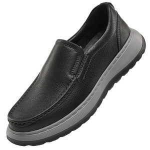 Mocassins en cuir pour hommes, bout rond, couleur unie, semelle extérieure en caoutchouc amorti, semelle intermédiaire en EVA, toutes saisons, chaussures confortables à enfiler - Product Image 4